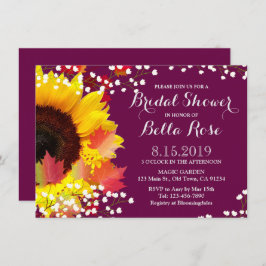 Rustige Sunflower Plum Bridal Shower Invitation Kaart