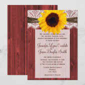 Rustige Sunflower Red Barn Wood Wedding Invites Kaart (Voorkant / Achterkant)