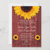 Rustige Sunflower Red Barn Wood Wedding Invites Kaart (Voorkant)