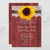 Rustige Sunflower Red Barn Wood Wedding Invites Kaart (Voorkant / Achterkant)