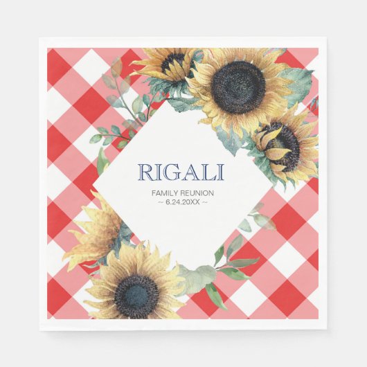 Rustige Sunflower Red Gingham Family Reunion Servet (Voorkant)