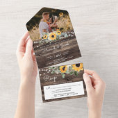 Rustige Sunflower String Lights Eucalyptus Wedding All In One Uitnodiging (Afscheurbaar)