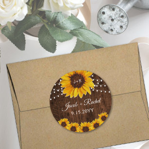 Rustige Sunflower String Lights Monogram Wedding Ronde Sticker