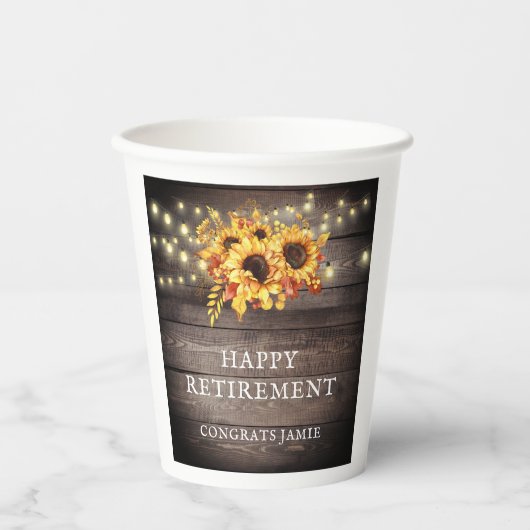 Rustige Sunflower String Lights Retirement Party Papieren Bekers (Voorkant)