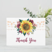 Rustige Sunflower String Lights Wedding Bedankkaart (Staand voorkant)