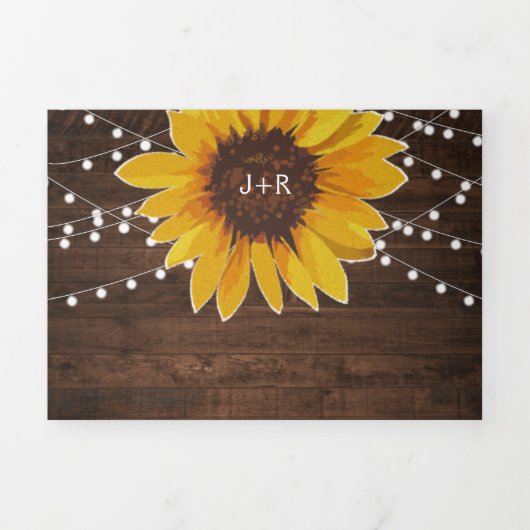 Rustige Sunflower String Lights Wedding Drieluik Uitnodiging (Cover)