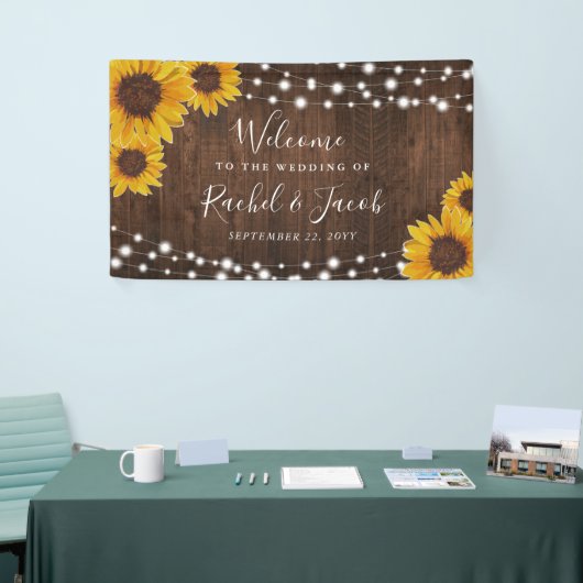 Rustige Sunflower String Lights Wedding Spandoek (Beurs)