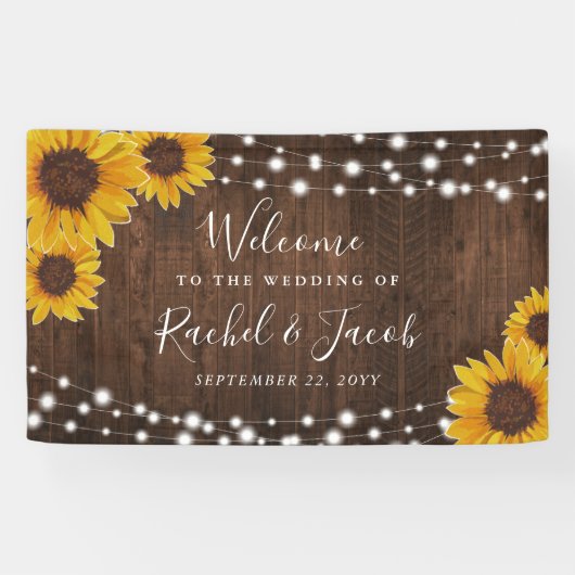 Rustige Sunflower String Lights Wedding Spandoek (Horizontaal)