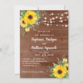 Rustige Sunflower String Lights Wood Wedding Kaart (Voorkant)