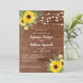 Rustige Sunflower String Lights Wood Wedding Kaart (Staand voorkant)