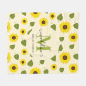 Rustige Sunflower Yellow Green Leaf Script Monogra Fleece Deken (Voorkant (Horizontaal))