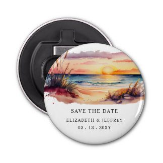 Rustige Sunset Beach Save the Date Magnet Button Flesopener
