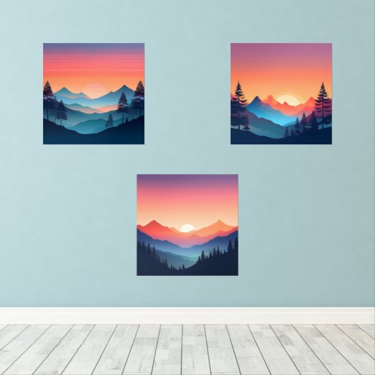 Rustige Sunset Mountain Art Set van 3 (Houten vloer)