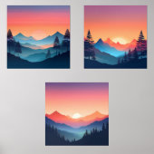 Rustige Sunset Mountain Art Set van 3 (Voorkant)