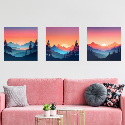 Rustige Sunset Mountain Art Set van 3 (Woonkamer)