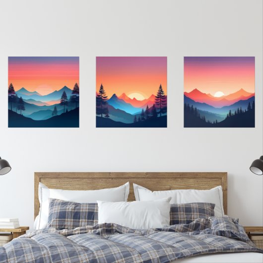 Rustige Sunset Mountain Art Set van 3 (Slaapkamer)