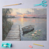 Rustige Sunset Rowboat op een Lake Decoupage Tissuepapier (Craft)