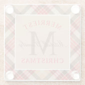 Rustige Tan Red Tartan met kerstmonogram Glazen Onderzetter (Achterkant)