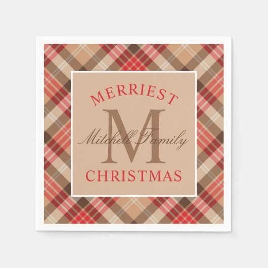 Rustige Tan Red Tartan met kerstmonogram Servetten (Voorkant)