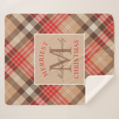 Rustige Tan Red Tartan met kerstmonogram Sherpa Deken (Voorkant (horizontaal))