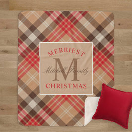 Rustige Tan Red Tartan met kerstmonogram Sherpa Deken