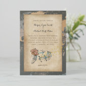 rustige tandem wereldkaart bruiloft folie inval uitnodiging (Staand Voorkant)