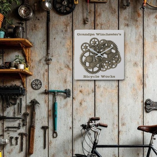 Rustige tandwielen Sjabloon Steampunk Grey Vierkante Klok