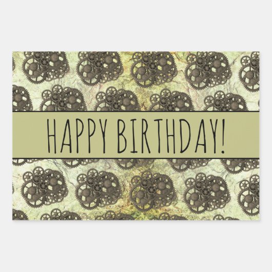 Rustige tandwielen stellen stoampunk op een gestee inpakpapier vel (Voorkant 3)