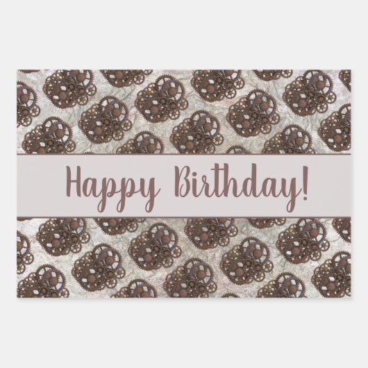 Rustige tandwielen stellen stoampunk op een gestee inpakpapier vel (Voorkant)