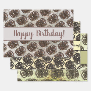 Rustige tandwielen stellen stoampunk op een gestee inpakpapier vel