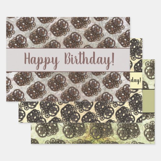 Rustige tandwielen stellen stoampunk op een gestee inpakpapier vel (Set)