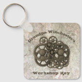 Rustige tandwielen stellen stoampunk op een gestee sleutelhanger (Voorkant)