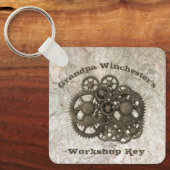 Rustige tandwielen stellen stoampunk op een gestee sleutelhanger (Voorkant)