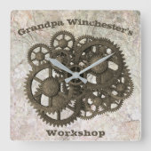 Rustige tandwielen stellen stoampunk op een gestee vierkante klok (Voorkant)