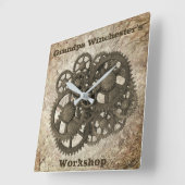 Rustige tandwielen stellen stoampunk op een gestee vierkante klok (Hoek)