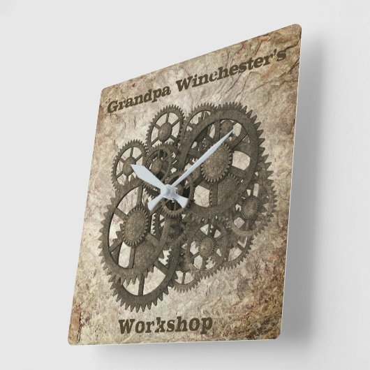 Rustige tandwielen stellen stoampunk op een gestee vierkante klok (Hoek)