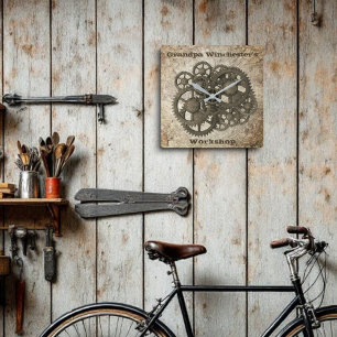 Rustige tandwielen stellen stoampunk op een gestee vierkante klok