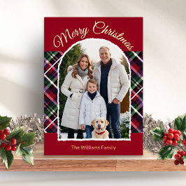 Rustige Tartan Schotse ruit Boog Foto Prettig Kers Folie Feestdagenkaart