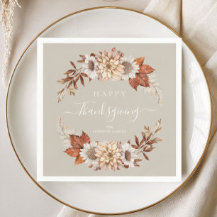 Rustige Taupe Herfstbladeren Gelukkig Thanksgiving Servet