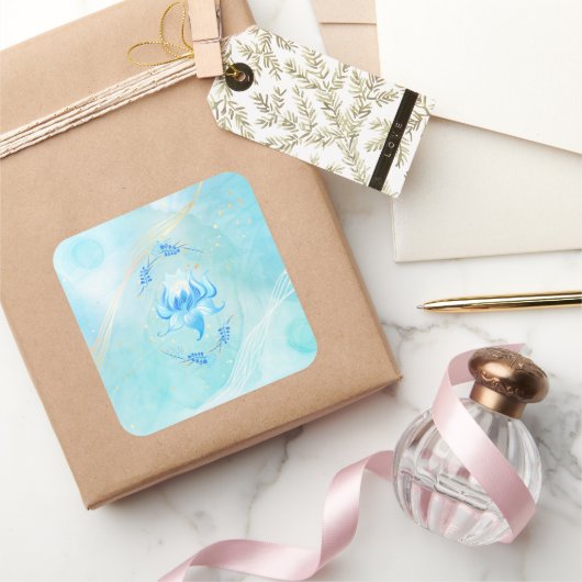 Rustige Teal Bloemblaadje Bloei Vierkante Sticker (Geschenken)