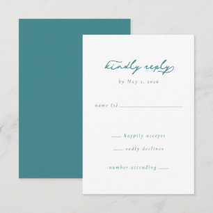 Rustige Teal Minimalistische Calligrafie RSVP Kaartje