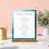Rustige Teal Waterverf Bar Menu Acryl Bord (Huwelijk)