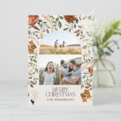 Rustige terracotta 3 foto botanische elegantaarn h feestdagenkaart (Staand voorkant)