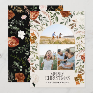 Rustige terracotta 3 foto botanische elegantaarn h feestdagenkaart