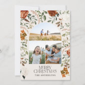 Rustige terracotta 3 foto botanische elegantaarns feestdagenkaart (Voorkant)