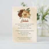 rustige terracotta floral bruiloft informatiekaartje (Staand voorkant)