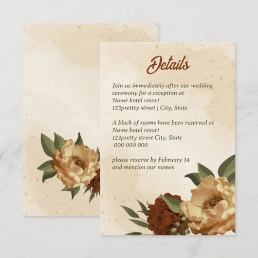 rustige terracotta floral bruiloft informatiekaartje (Voorkant / Achterkant)