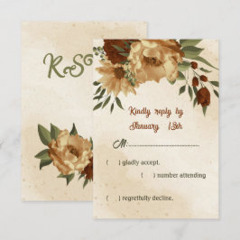 rustige terracotta florale botanische bruiloft RSVP kaartje