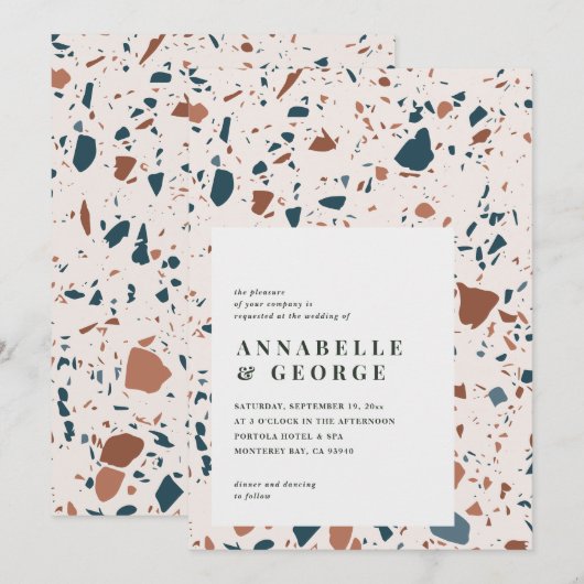 Rustige terrazzotypografie modern teracotta blauw (Voorkant / Achterkant)