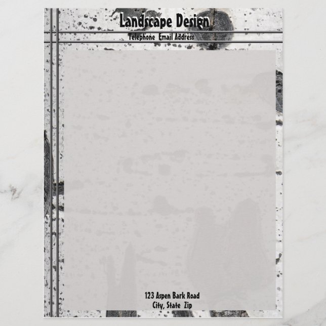 Rustige textuur Witte spen boomschors foto Gepersonaliseerd Briefhoofd (Voorkant)